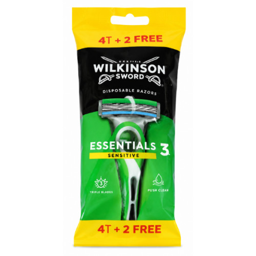 Одноразові бритви Wilkinson Sword Sensitive Essential 3, 6 шт
